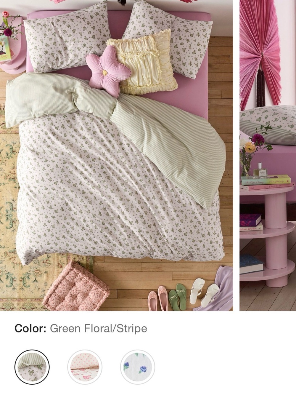 Maise Green Floral & Stripe Reversible Comforter Set from Urban Outfitters